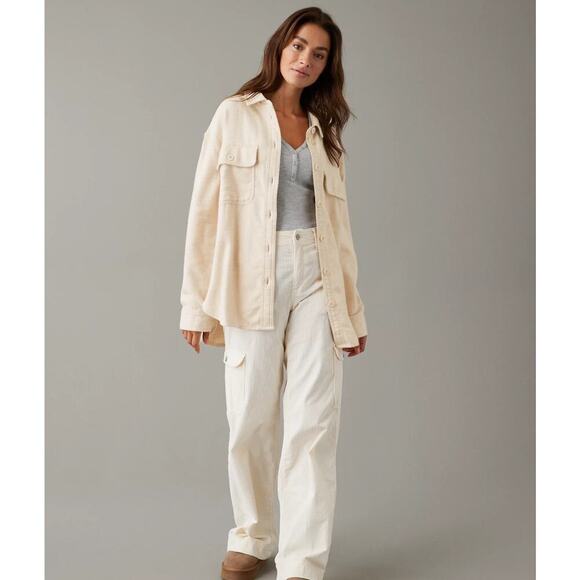 American Eagle Oversized Fleece & Love Shackleton Soft Light Blue size Large - Picture 6 of 7